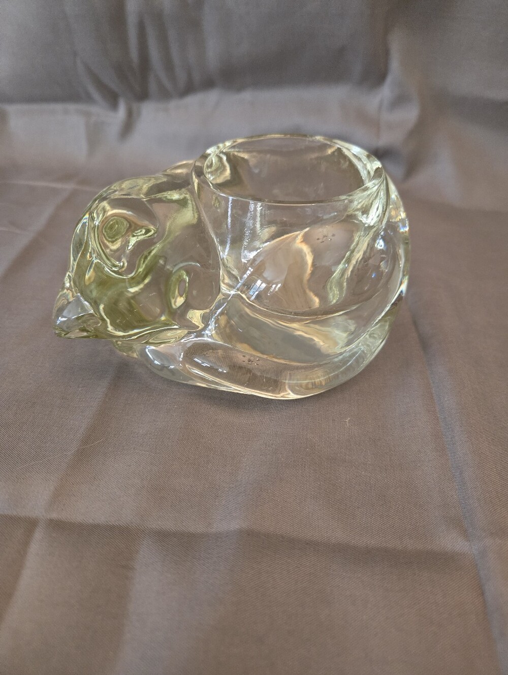 VTG Avon Indiana Clear Glass Sleeping Cat Kitten Candle Votive Tealight Holder